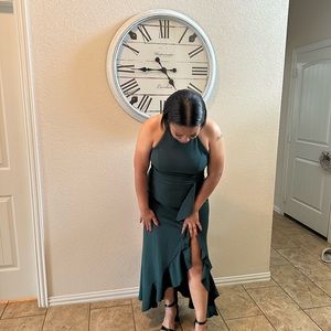 High neck mermaid style cocktail dress with split